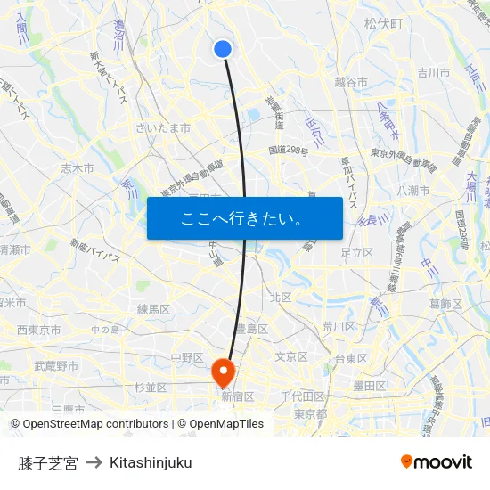 膝子芝宮 to Kitashinjuku map