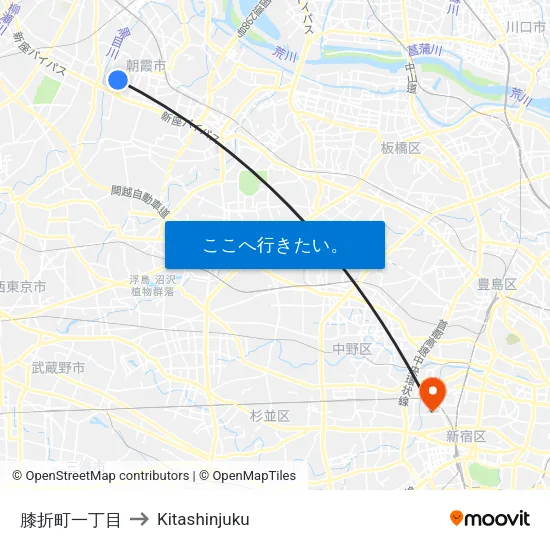 膝折町一丁目 to Kitashinjuku map