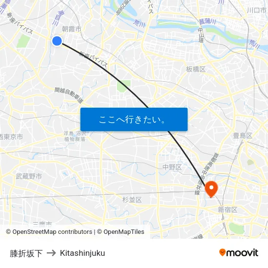 膝折坂下 to Kitashinjuku map