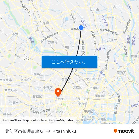 北部区画整理事務所 to Kitashinjuku map