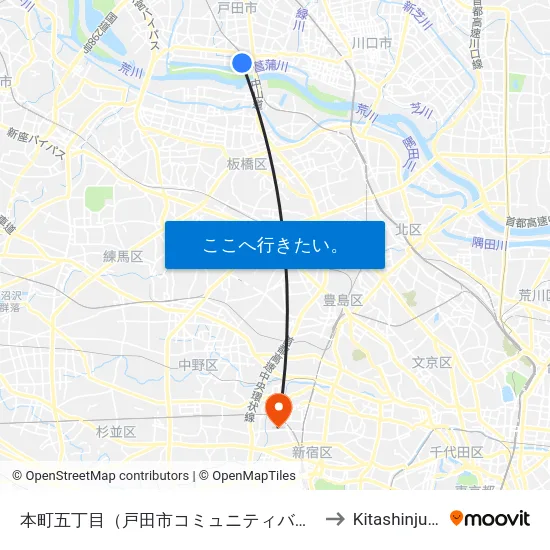 本町五丁目（戸田市コミュニティバス） to Kitashinjuku map