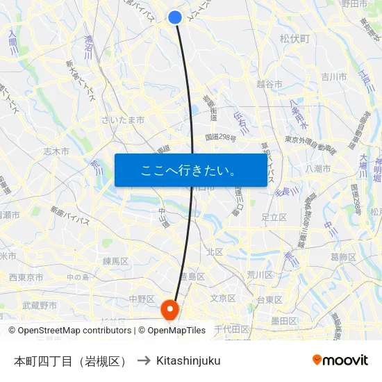 本町四丁目（岩槻区） to Kitashinjuku map