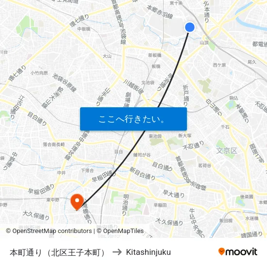 本町通り（北区王子本町） to Kitashinjuku map