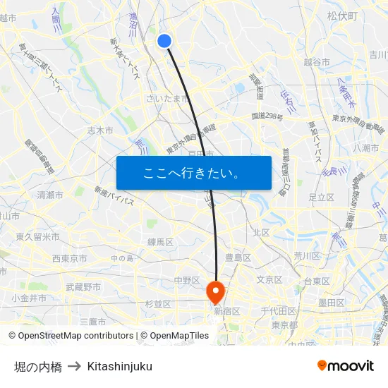 堀の内橋 to Kitashinjuku map
