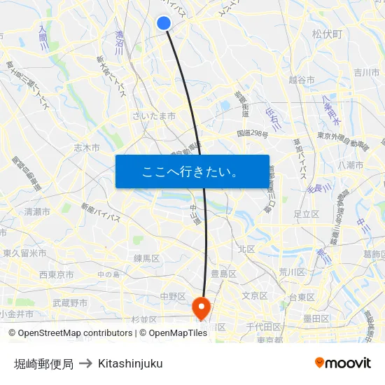 堀崎郵便局 to Kitashinjuku map
