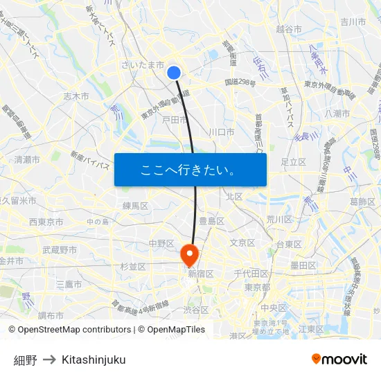 細野 to Kitashinjuku map