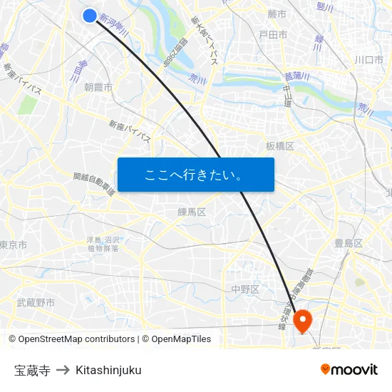 宝蔵寺 to Kitashinjuku map