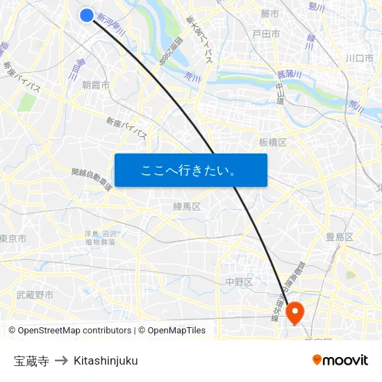 宝蔵寺 to Kitashinjuku map