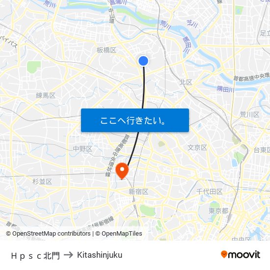 Ｈｐｓｃ北門 to Kitashinjuku map