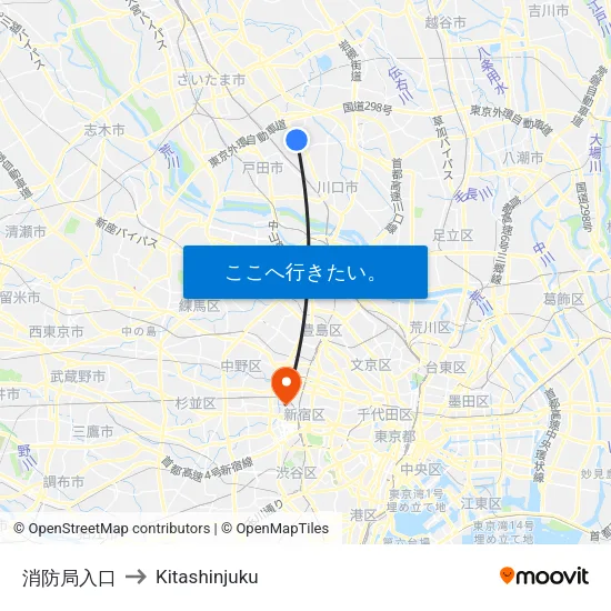 消防局入口 to Kitashinjuku map