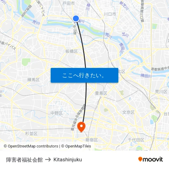 障害者福祉会館 to Kitashinjuku map