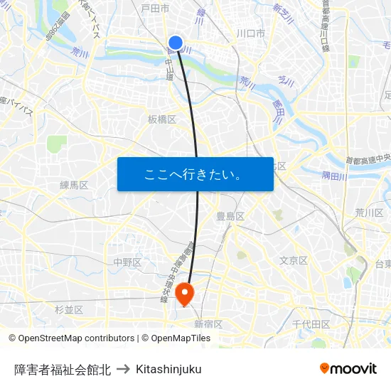 障害者福祉会館北 to Kitashinjuku map