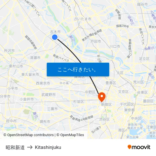 昭和新道 to Kitashinjuku map