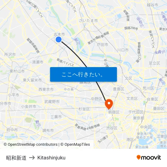 昭和新道 to Kitashinjuku map