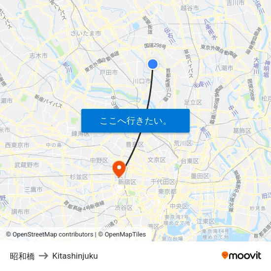 昭和橋 to Kitashinjuku map