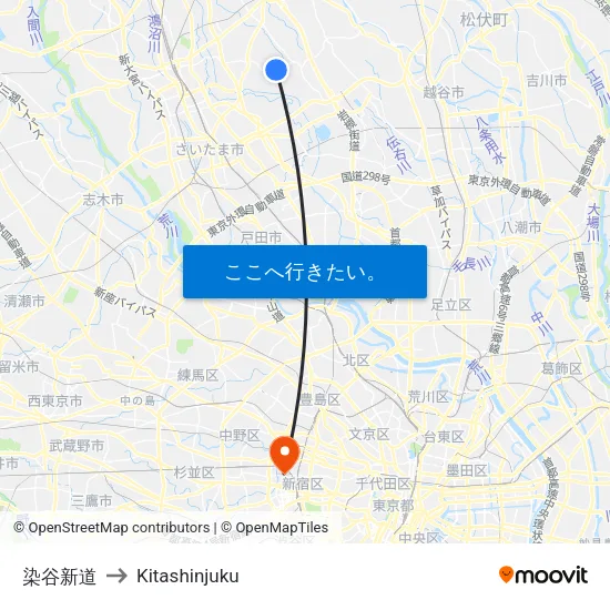 染谷新道 to Kitashinjuku map