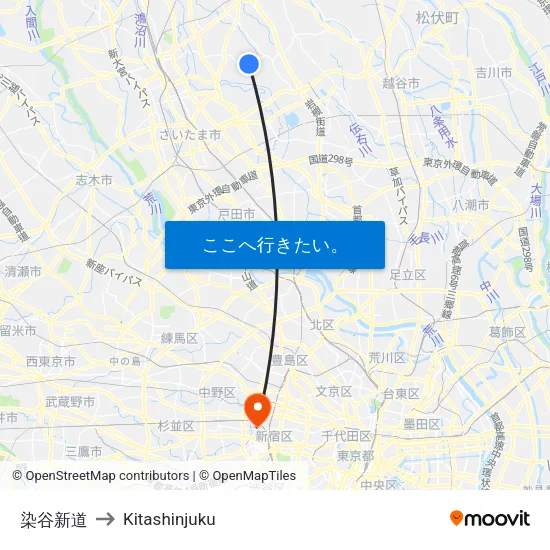 染谷新道 to Kitashinjuku map