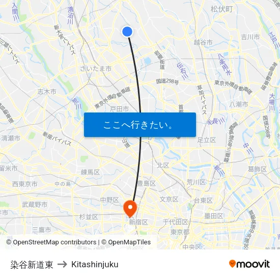 染谷新道東 to Kitashinjuku map