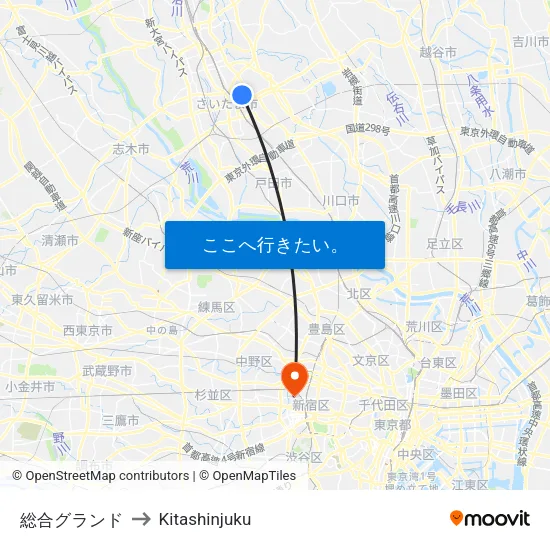 総合グランド to Kitashinjuku map