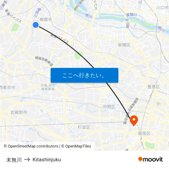 末無川 to Kitashinjuku map