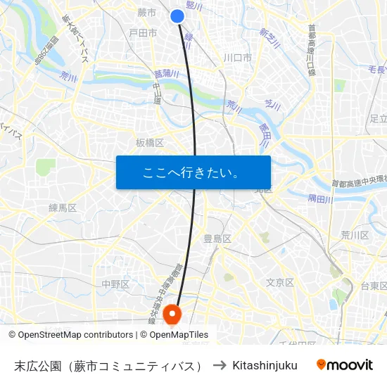 末広公園（蕨市コミュニティバス） to Kitashinjuku map