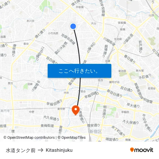 水道タンク前 to Kitashinjuku map