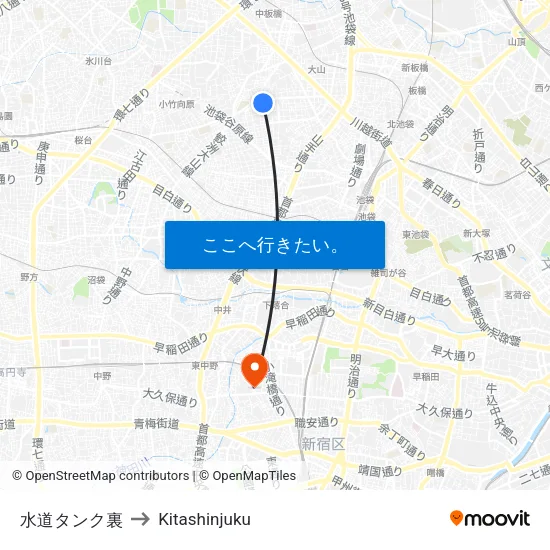 水道タンク裏 to Kitashinjuku map