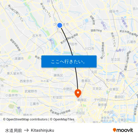 水道局前 to Kitashinjuku map