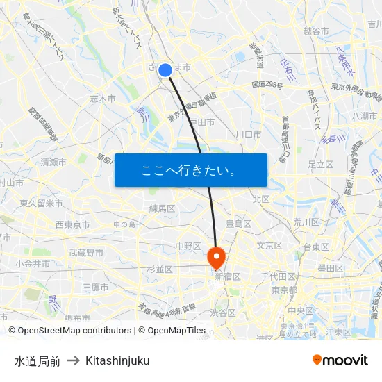 水道局前 to Kitashinjuku map
