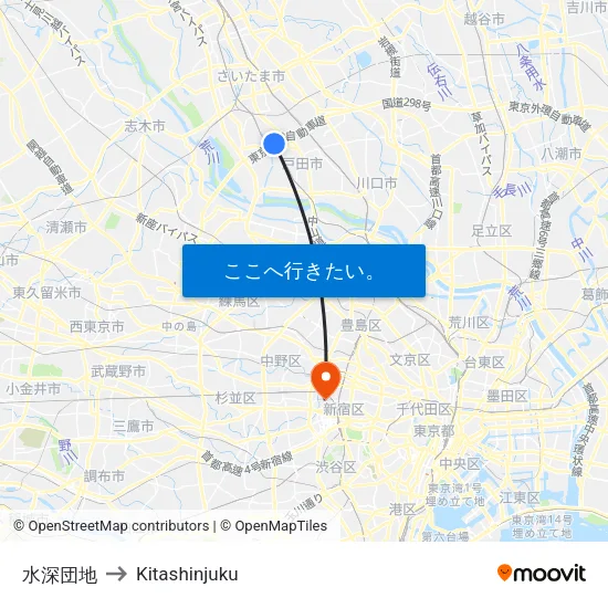 水深団地 to Kitashinjuku map