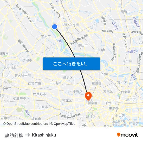 諏訪前橋 to Kitashinjuku map