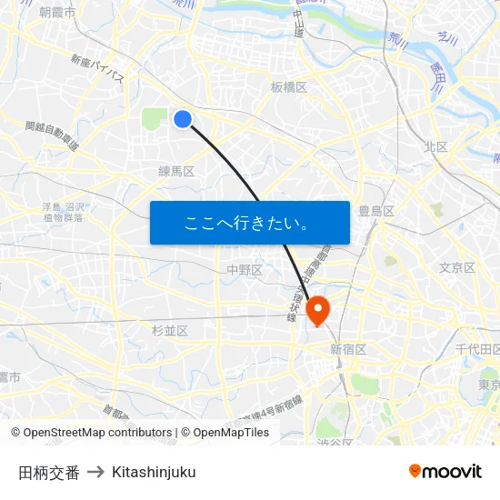 田柄交番 to Kitashinjuku map
