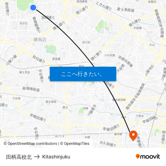 田柄高校北 to Kitashinjuku map