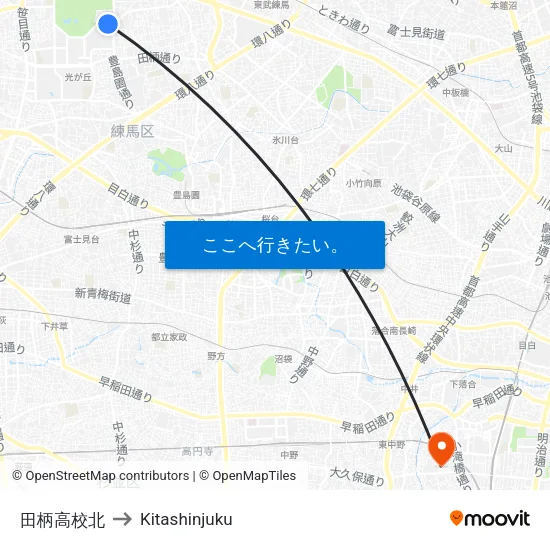 田柄高校北 to Kitashinjuku map