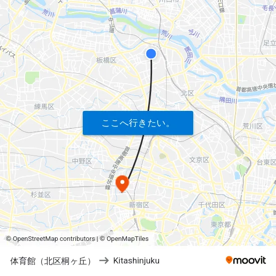 体育館（北区桐ヶ丘） to Kitashinjuku map