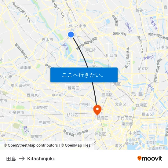田島 to Kitashinjuku map