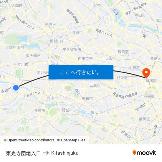 東光寺団地入口 to Kitashinjuku map