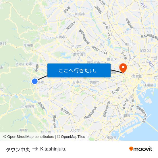 タウン中央 to Kitashinjuku map