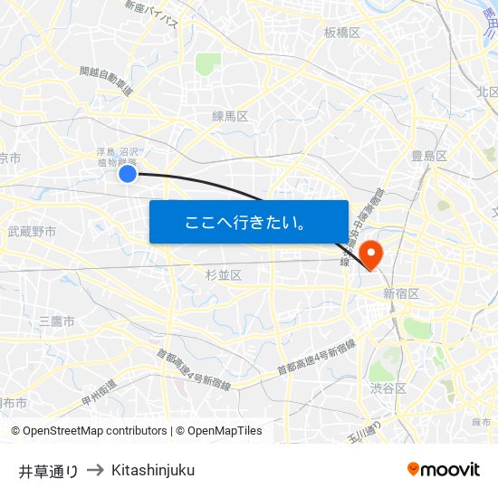 井草通り to Kitashinjuku map