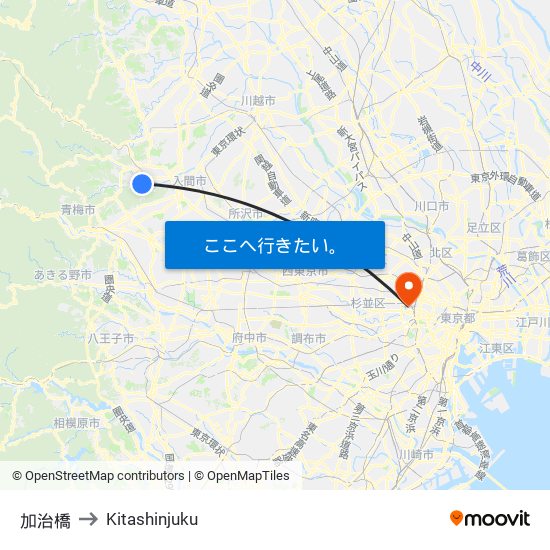 加治橋 to Kitashinjuku map
