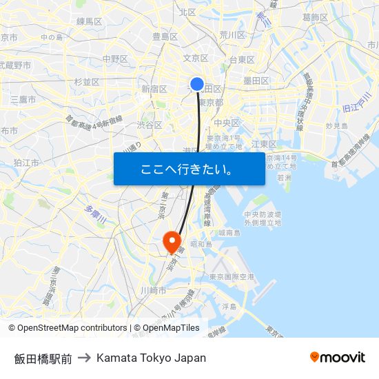 飯田橋駅前 to Kamata Tokyo Japan map