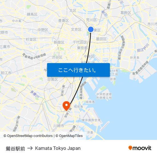 鶯谷駅前 to Kamata Tokyo Japan map