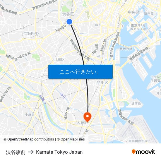 渋谷駅前 to Kamata Tokyo Japan map