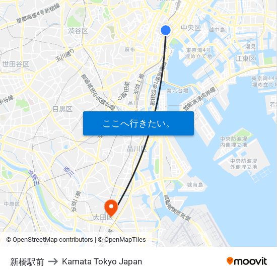 新橋駅前 to Kamata Tokyo Japan map