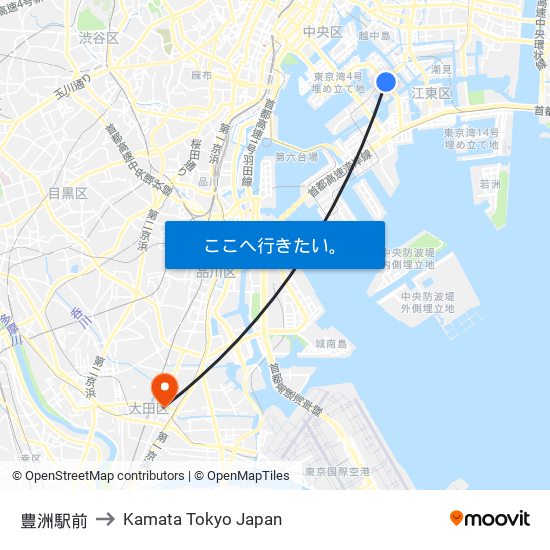 豊洲駅前 to Kamata Tokyo Japan map