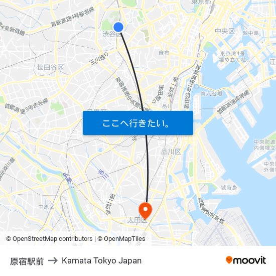 原宿駅前 to Kamata Tokyo Japan map