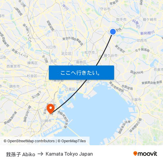 我孫子 Abiko to Kamata Tokyo Japan map