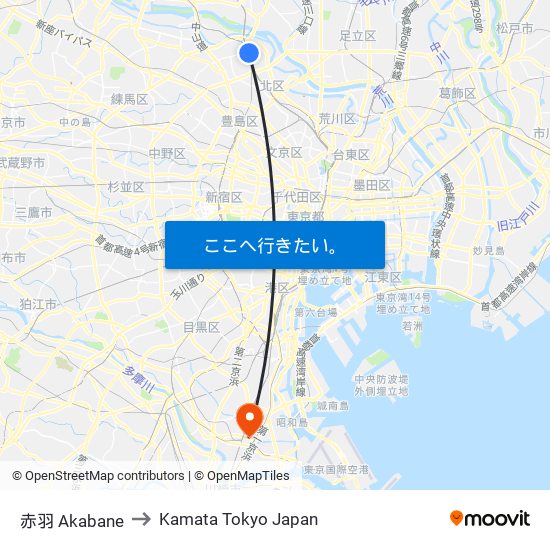 赤羽 Akabane to Kamata Tokyo Japan map