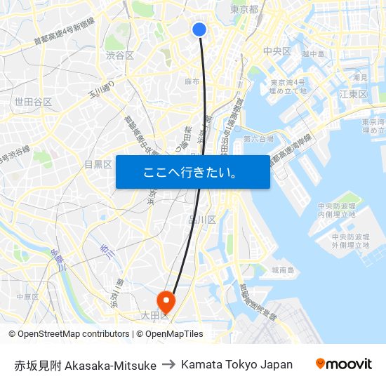 赤坂見附 Akasaka-Mitsuke to Kamata Tokyo Japan map