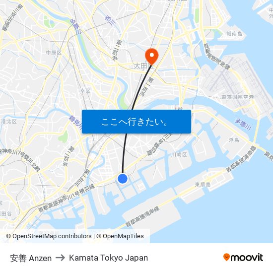 安善 Anzen to Kamata Tokyo Japan map